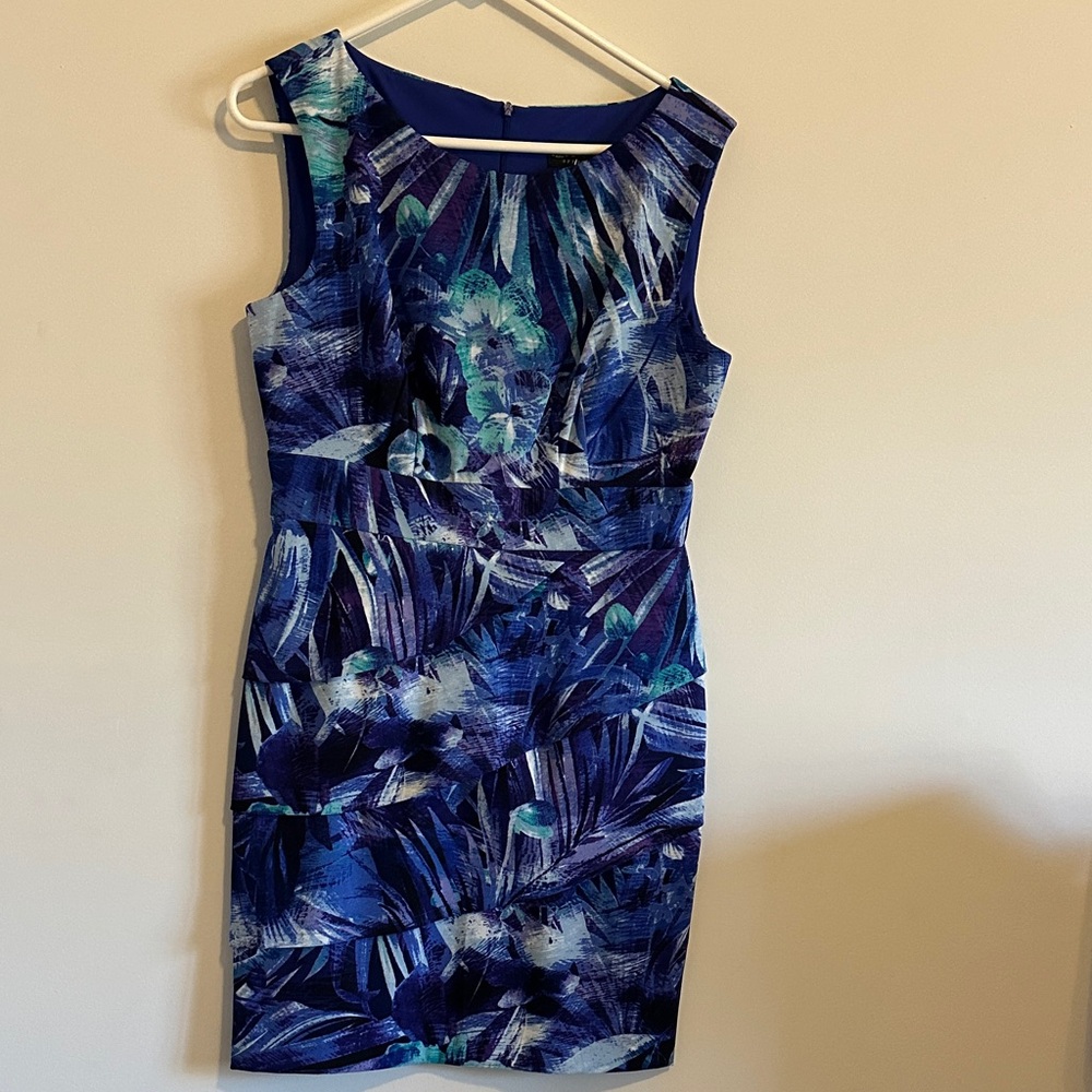 Connected Apparel Blue and Purple Floral Mini Dress